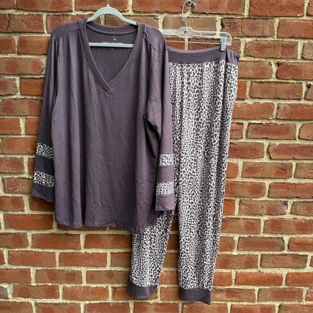 Carole Hochman Pajama Set Purple Leopard Lounge Top Pants XL NEW